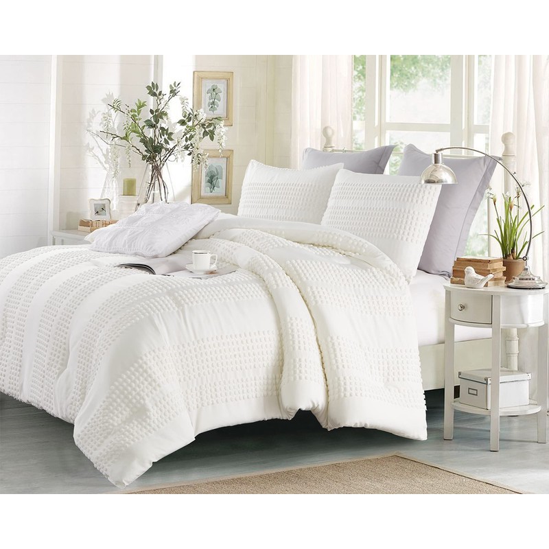 Cupocupa King Size Comforter Set;White Comforter Boho Tufted Lightweight Bedding