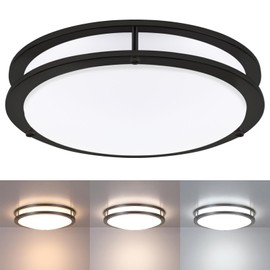 16 INCH Black Flush Mount Ceiling Light Fixture for Bathroom LED Light Flush Mount Black Bedroom Light Fxiture,16" Black Ceiling Light LED 3000K/4000K/5000K Dimmable 16 Inch Ceiling Light,25W