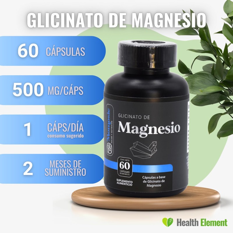 Glicinato De Magnesio 60 Cápsulas De 500 Mg Glycinate Magnesium