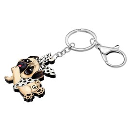 OUSIO Acryl Mops Hund Schlüsselanhänger Lustige Welpen Haustiere Pug Schlüsselringe für Frauen Charm Party Damen Geschenke Tasche Auto Rucksack Zubehör (Off-Weiß)