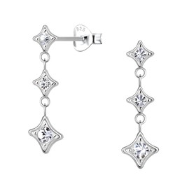 1.1" Inch Sparkly Star CZ Cubic Zirconia Dangle Drop Earrings, 925 Sterling Silver