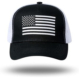 American Flag Trucker Hat – Snapback Baseball Cap for Men & Women – Adjustable Mesh USA Hat for Outdoor & Casual Wear (US, Alpha, One Size, Black/White)