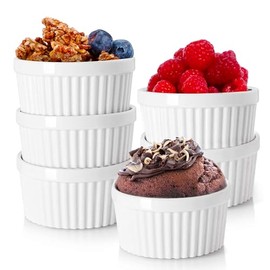 Nuwave Ceramic Ramekins 4oz Set of 6, Classic Elegant Style Ramekins for Baking Souffles, Creme Brulées, Custards, Puddings, Oven, Microwave & Dishwasher-Safe, Ivory White