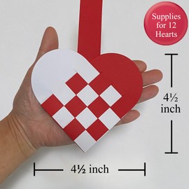 12 DIY Danish Heart Baskets. Precut and Ready to Use, No Tools Needed. Traditional Weaving Paper Craft to Make Julehjerter. Great Home Classroom Decorations (4x4, Red/White DIY Kit)