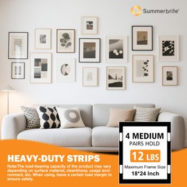 Picture Hanging Strips Heavy Duty(M/12Lbs) 28Pairs/56 Strips Damage Free Wall Picture Hangers Without Nails, Removable Refill Adhesive Strips for Wall Posters Home Decor, Medium, Black