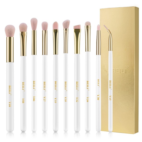 BEILI Eye Makeup Brushes 10Pcs Eyeshadow Brush Set Premium Pink