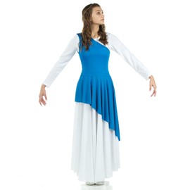 Danzcue Women's Asymmetrical Praise Dance Tunic, Bright Royal, S-M-Adult