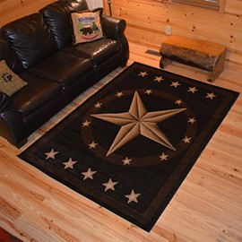Rustic Lodge, Texas Star Area Rug, 5'3" W x 7'3" L Oval, Black 3683