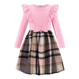Arshiner Girls Pink Dress Valentines Day Plaid Ribbed Ruffles Dresses Cute Bowknot Outfits Size 3 4