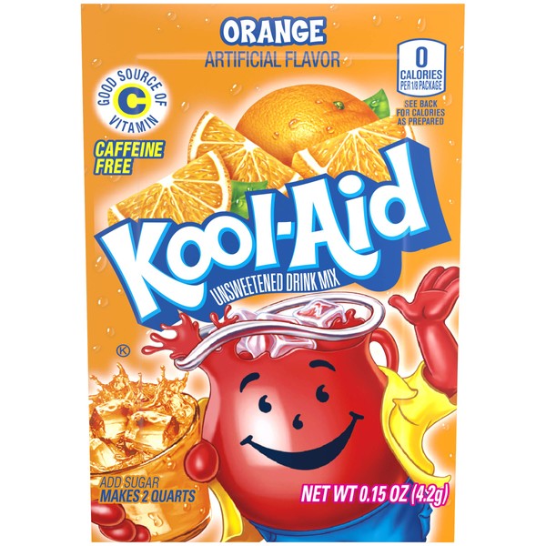Kool-Aid Orange Unsweetened Soft Drink Mix, 0.15-Ounce Packets (Pack of 96)