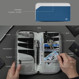 Travel Passport Holder for Family - RFID Large Travel Passport Wallet with Airtag & Card Holder Women Men, Lightweight Passport Cover Case Travel Document Organizer with Zipper Pocket,Navy Blue