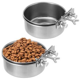 QWORK Kennel Water Bowl, 2 Pcs, Stainless Steel, Rust Resistant, Wide-Mouth Design, Twist On/Off Mounting