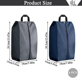 Shoe Bag Set of 4 Waterproof Shoe Bags Travel Large Shoe Bag with Zip Oxford Fabric Shoe Bag Organiser for Travel or Home Storage (Blue + Grey)