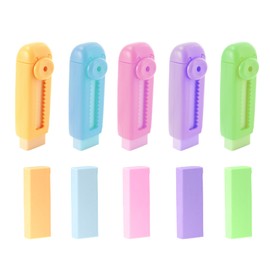 10 Pack Sliding Retractable Pencil Erasers - Cute 5-Color Design with 5 Refill Erasers for Kids, Students, School, Office, and Home