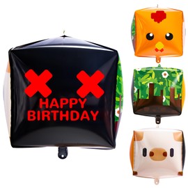 Lidmada 4 Pack Pixel Birthday Party Decorations Balloons, Video Game Foil Balloons for Kids Gaming Party Supplies Decor- 20Inch