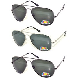 Classic Aviator Polarized Lens Sunglasses Colored Metal Frame Spring Hinge (avi_sil_gun_gun_pz_3p, Colored)