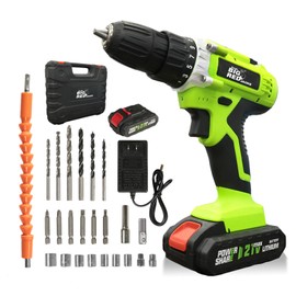 BIG RED LL-01 Torin 21V Cordless Power Drill Set: 3/8"Keyless Chuck, 2 Variable Speed, 25+1 Position, Electric Drill for Drilling and Screwing