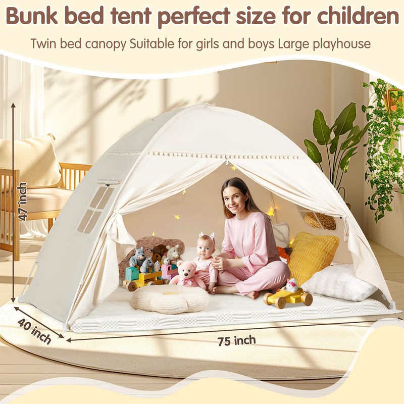 jiangcha Twin Bunk Bed Tent Canopy for Playhouse, Indoor Portable