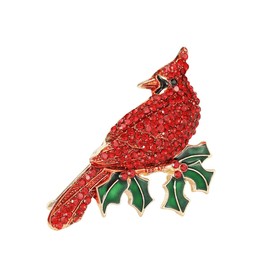 KKAMAGI Red Rhinestone Cardinal Large Brooch Bird Brooches Pins for Women Children Cute Lucky Accessories Gift