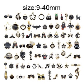 Julie Wang 60Pcs 30 Pairs Mixed Enamel Black Theme Charms Pendants for Jewelry Making Bulk lot Necklace Earrings Bracelet Craft Findings