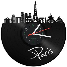 GRAVURZEILE Vinyl Record Clock - Skyline Paris - Wall Clock Made of Cast Vinyl with City Skyline 30 cm - Upcycling Design Clock Wall Decoration Vintage Clock Wall Decoration Retro Clock - Made in