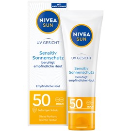 Nivea Sun UV Face Sensitive Sun Cream 50 ml Pack of 1 x 50 ml for Sensitive Skin Sun Protection Soothes Skin Irritations