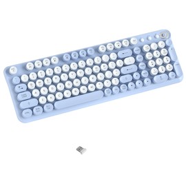 COVEVA Wireless Bluetooth Keyboard, Full Size Retro Round Keycaps(Blue)