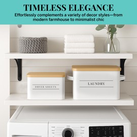 Metal Dryer Sheets Holder with Lid – Set of 2 Storage Bins for Laundry Room Organization & Home Decor – Classic White Metal Laundry Storage Containers with Lids - Sheet Organizers and Storage