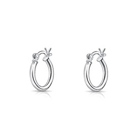 DTPSilver - 925 Sterling Silver Medium size Hinge Hoops/Sleepers/Creole Earrings - Thickness 1.5 mm - Diameter 14 mm
