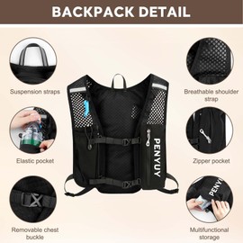 Running Vest with Water Bladder, Lightweight Reflective Running Hydration Vest, Adjustable Chest Straps 5L Running Backpack for Men Women for Outdoor Sports Marathon Hiking Cycling Climbing