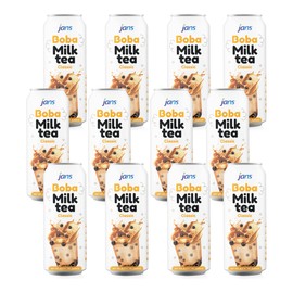 Jans Boba Milk Tea Original Flavor, Thick Sweet and Creamy Milk tea beverages with tapioca bubble boba, milky boba taiwanese tea 16.9 fl oz per can (Pack of 12)