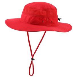[Connectyle] UPF 50+ Men's Ladies Mesh Safari Hat Wide Brim UV Protection Hat Sun Protection Fishing Hat Outdoor Hiking Boonie Hat Red