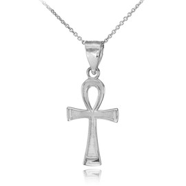 Fine 925 Sterling Silver Egyptian Ankh Cross Charm Pendant Necklace (22")