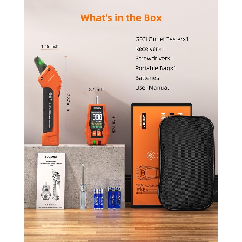 FOCEMTA Circuit Breaker Finder & GFCI Outlet Tester with Digital