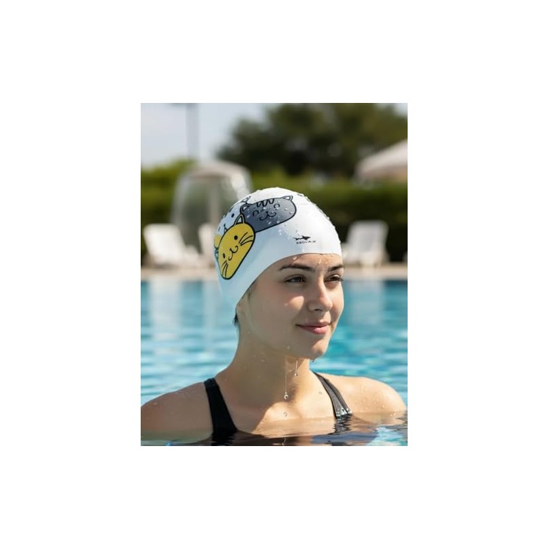 escualo Gorra Natacion Modelo Gatitos, blanco, adulto