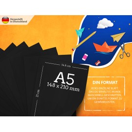 50 Sheets Black Craft Card 300 g/m² - Premium Paper Jet Black - DIN A5 - Printer Paper Black Blank for Photography, Presentations, Crafts, Photo Cardboard, Made in Germany