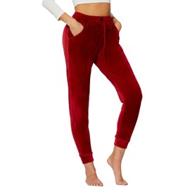 Conceited Velvet Joggers for Women - Premium Ultra-Soft Warm Velour Pants - Burgundy - Medium
