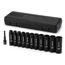 TecoTek 12 Pieces 1/2-Inch Drive Deep 12-Point Metric Impact Socket Set, Cr-V, 10mm to 24mm, Drill Socket Adapter 1/2"