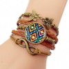Handmade Knitted Leather Bracelet Colorful Native American Art Multilayer Glass