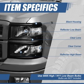 Auto Dynasty Headlights Assembly Factory Style Halogen Model Headlamps Replacement Compatible with Chevy Silverado 2014 2015, Driver and Passenger Side, Black Housing Clear Lens