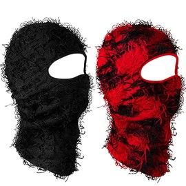 Lifeaider 2 Pack Distressed Balaclava Ski Mask, Full Face Shiesty Mask for Women Men Free Size (Black&Red)
