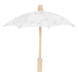 Small Lace Umbrella,Parasol Vintage Wedding Bridal Umbrella Handle Decoration for Photo Costume Party Supplies(S-white)