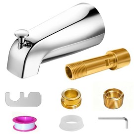 Metal Chrome Bathtub Spout with Diverter, All Metal,5.3 Inch Tub Spout, Fits 1/2" Copper Slip-On and 1/2" or 3/4" IPS Threaded Pipes, Leak-Free, Slip Fit Tub Spout with Pull-Up Diverter