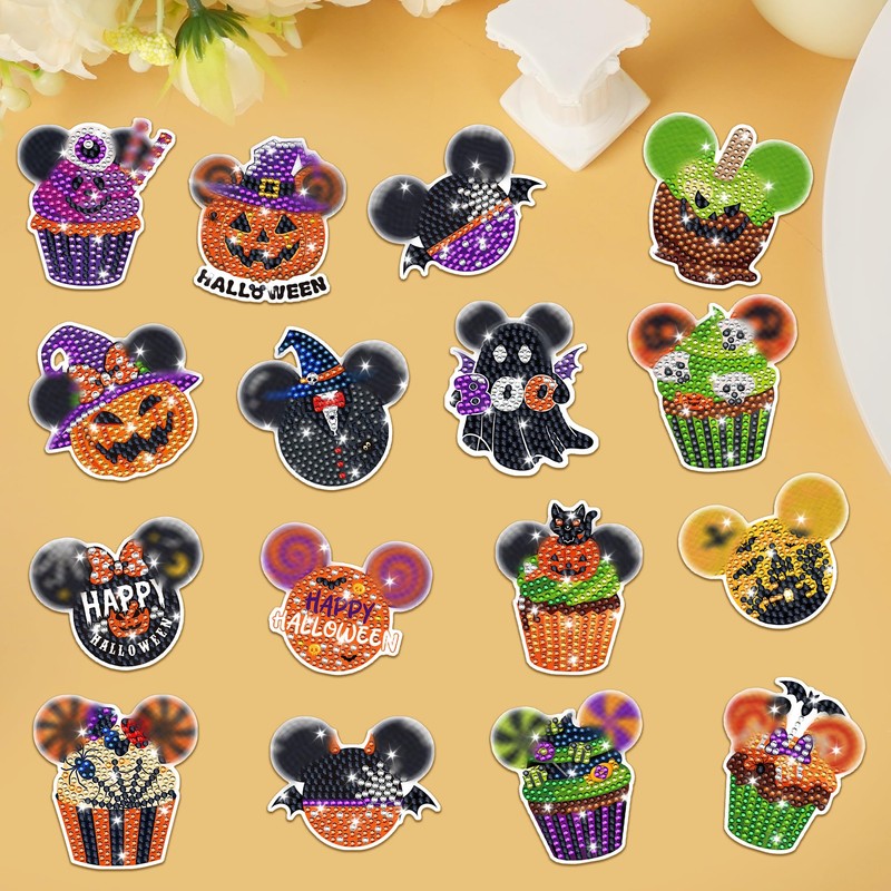 16 Pcs Halloween Mouse Diamond Painting Magnets