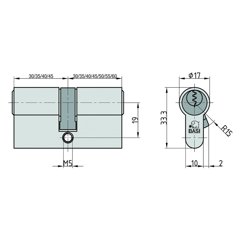 BASI Set of 2 V50 Profile Double Cylinder 40/50 mm