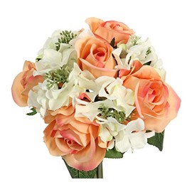 Admired By Nature Artificial Rose Hydrangea Flowers Bouquet, 9 Stems Faux Wedding Bouquet for Bride Bridesmaid, Centerpieces Floral Arrangement Home Decoration GPB8359-PH/CM, Peach/Cream