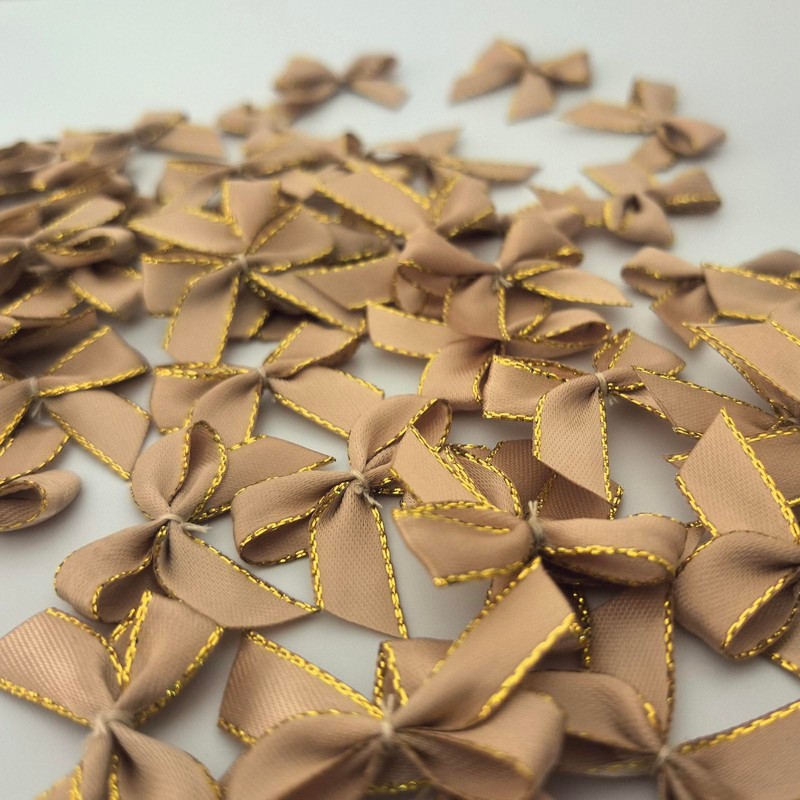 Micomon 50pcs 1.2-InchMini Ribbon Bows for Crafts Small Gold Edge