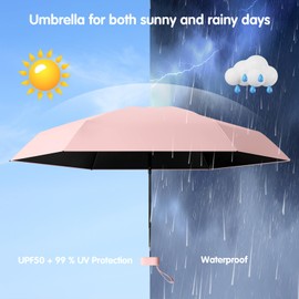 Sykrawki Mini Umbrella, Travel Umbrella, Small UV Umbrella, Windproof Umbrella with Capsule Cover, Portable Pocket Umbrella for Men and Women, pink