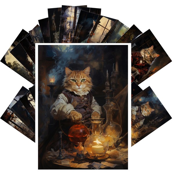 PIXILUV Vintage Postcards (24pcs 4"x6") Alchemical Whiskers: Scholarly Cats Mastering