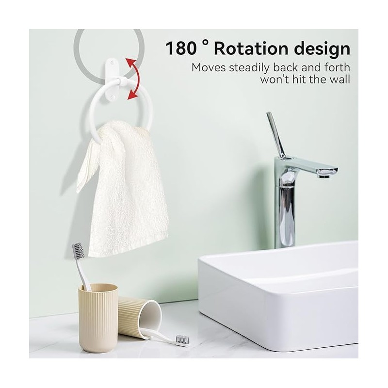 Towel Rings, White Aluminum Alloy for Home Hotel Bathroom Towel